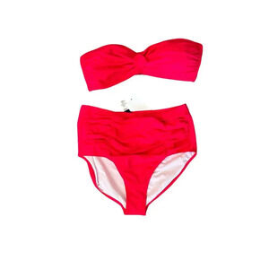 Swimsuits for all Red Bandeau Shirred Side High Waist Swimsuit Set Size 22